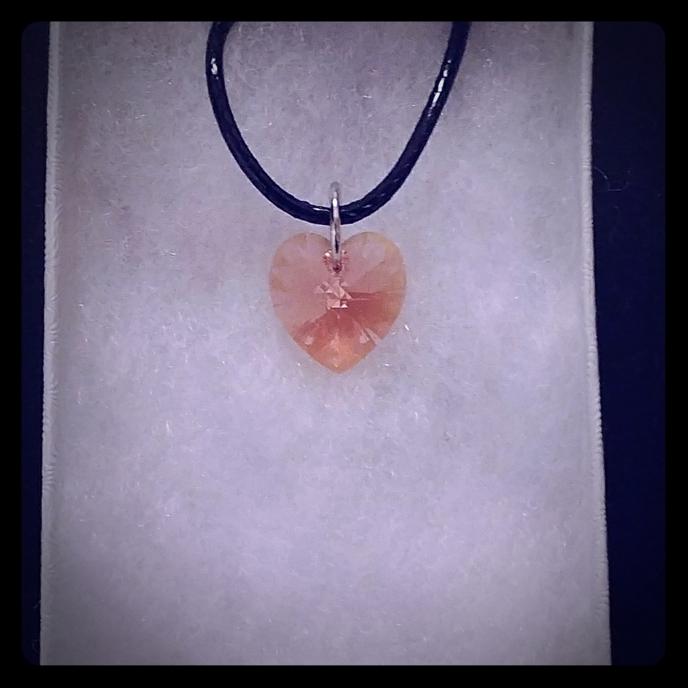 Coral Pink Crystal Heart Necklace